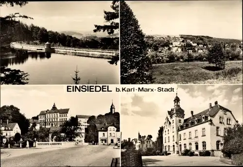 Ak Einsiedel Chemnitz, Panorama, Kirche, See, Straßenpartie