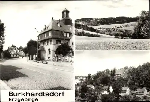Ak Burkhardtsdorf im Erzgebirge, Teilansicht, Straßenpartie, Panorama