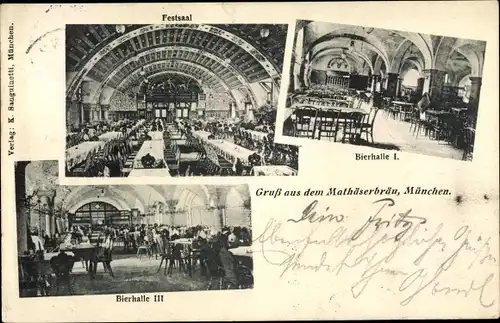 Ak München, Mathäserbräu, Festsaal, Bierhalle I. und III.