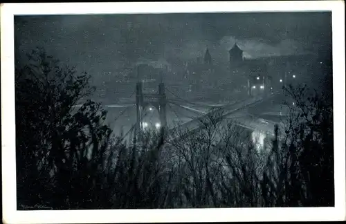 Ak Praha Prag Tschechien, Stadt bei Nacht, Vom Belvedere zur Franz Josefs-Brücke