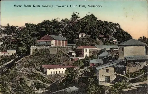 Ak Masuri Mussoori Indien, View from Rink looking towards Club Hill