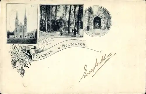 Ak Oostacker Lourdes Ostflandern, Eglise, Grotte