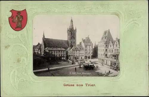 Präge Passepartout Ak Trier an der Mosel, Marktplatz, Wappen