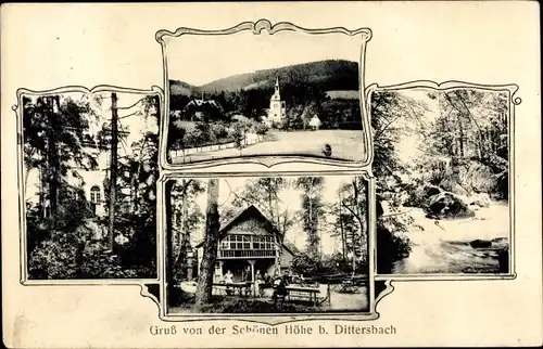 Ak Dürrröhrsdorf Dittersbach in Sachsen, Schöne Höhe, Gasthaus, Waldpartie