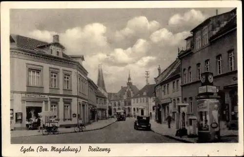 Ak Egeln in Sachsen Anhalt, Breiteweg, Zigarrenhaus, Uhr