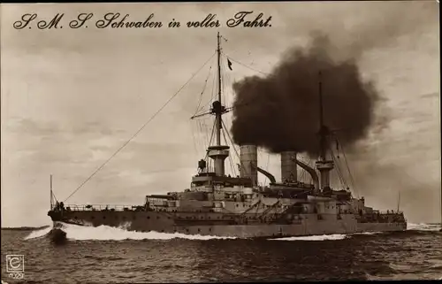 Ak Deutsches Kriegsschiff, SMS Schwaben in voller Fahrt, Kaiserliche Marine