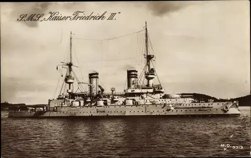 Ak Deutsches Kriegsschiff SMS Kaiser Friedrich III, Linienschiff, Kaiserliche Marine