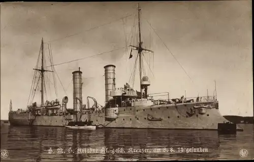 Ak Deutsches Kriegsschiff, SMS Ariadne, 1914 gesunken, Kaiserliche Marine