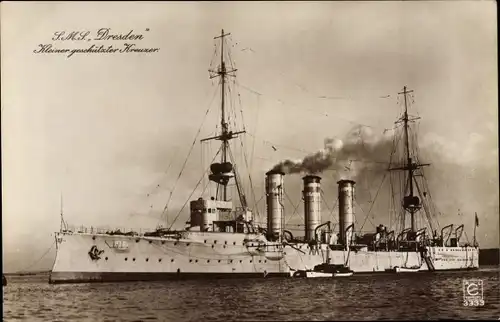 Ak Deutsches Kriegsschiff SMS Dresden, kleiner geschützter Kreuzer, Kaiserliche Marine