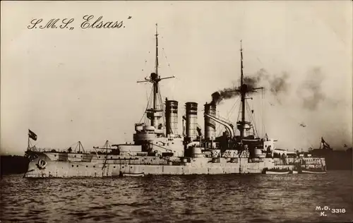 Ak Deutsches Kriegsschiff SMS Elsass, Linienschiff, Kaiserliche Marine