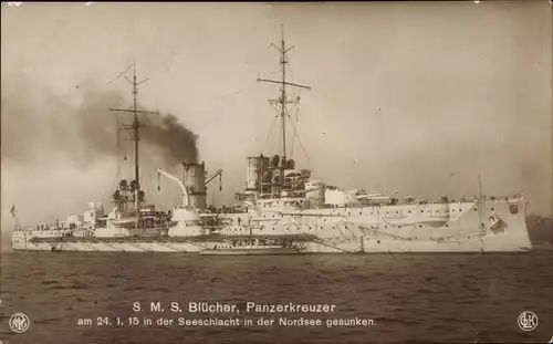 Ak Deutsches Kriegsschiff, SMS Blücher, Panzerkreuzer, 1915 in Seeschlacht in der Nordsee gesunken