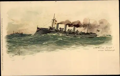 Künstler Litho Bohrdt, Hans, Deutsches Kriegsschiff, SMS Greif, Aviso