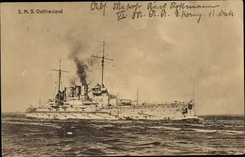 Ak Deutsches Kriegsschiff, SMS Ostfriesland, Kaiserliche Marine
