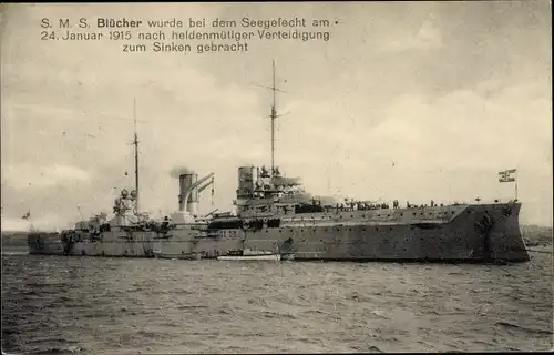 Ak Deutsches Kriegsschiff, SMS Blücher, 1915 bei dem Seegefecht zum Sinken gebracht