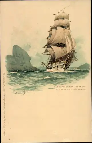 Künstler Litho Bohrdt, Hans, Segelschulschiff Stosch Rio de Janeiro verlassend