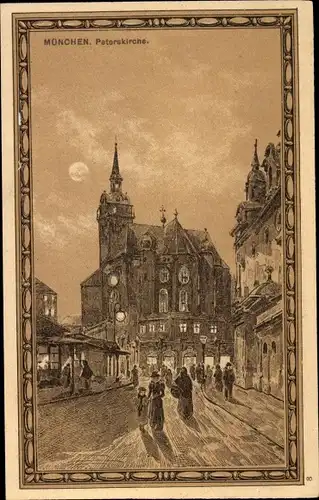 Mondschein Ak München Bayern, Peterskirche