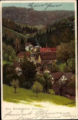 Litho Bad Griesbach im Schwarzwald, Renchtal, Blick auf den Ort