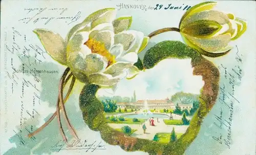 Perl Passepartout Litho Hannover in Niedersachsen, Partie im Schlosspark, Seerose