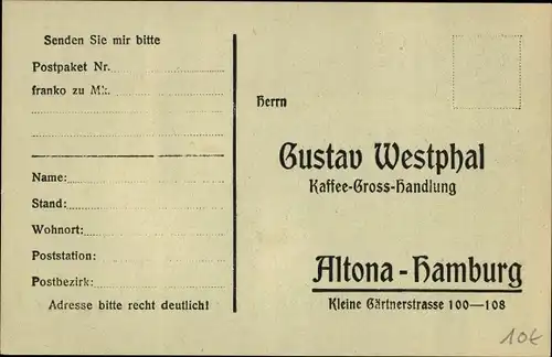 Ak Hamburg Altona, Kaffee Großhandlung Gustav Westphal, Kleine Gärtnerstraße, Reklame, Weinflaschen