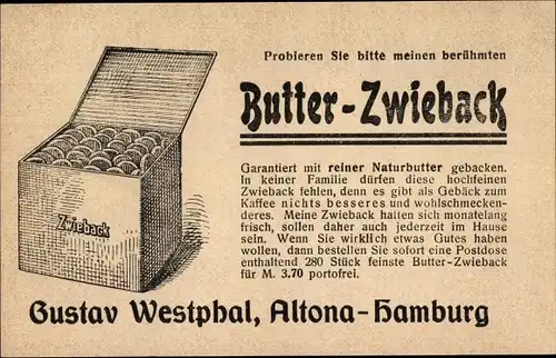 Ak Hamburg Altona, Gustav Westphal, Kleine Gärtnerstraße, Reklame, Butter Zwieback