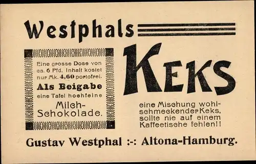 Ak Hamburg Altona, Gustav Westphal, Kleine Gärtnerstraße, Reklame, Westphals Keks