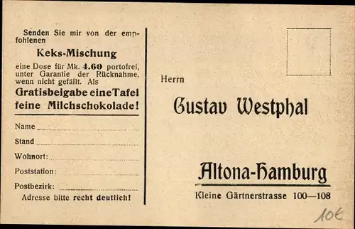 Ak Hamburg Altona, Gustav Westphal, Kleine Gärtnerstraße, Reklame, Westphals Keks