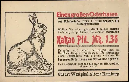 Ak Hamburg Altona, Gustav Westphal, Kleine Gärtnerstraße, Reklame, Schokolade Osterhase, Kakao