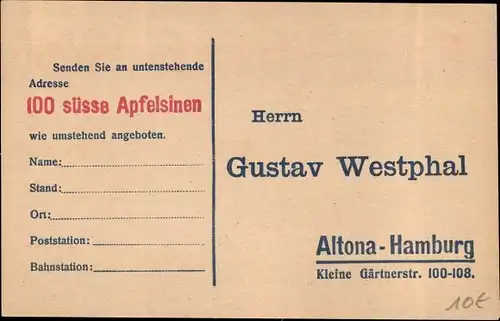 Ak Hamburg Altona, Gustav Westphal, Kleine Gärtnerstraße, Reklame, Apfelsinen