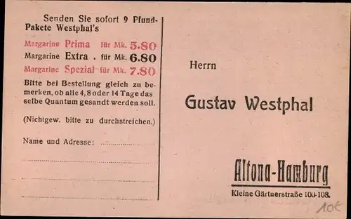 Ak Hamburg Altona, Gustav Westphal, Kleine Gärtnerstraße, Reklame, Margarine