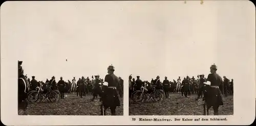 Stereo Foto Kaiser Manöver, Der Kaiser auf dem Schimmel