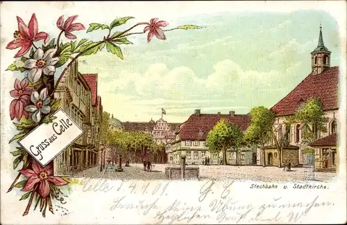 Litho Celle in Niedersachsen, Stechbahn, Stadtkirche