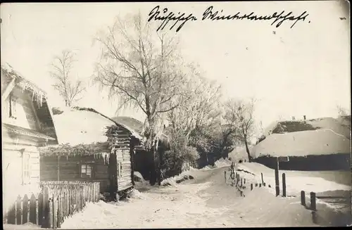 Foto Ak Kasinez, Litauen, Russische Winterlandschaft, Dorf im Schnee