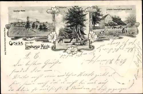 Litho Lutterloh Südheide Lüneburger Heide, Geburtsort Kaiser Lothar II, Kieselgur Werke, Waldpartie