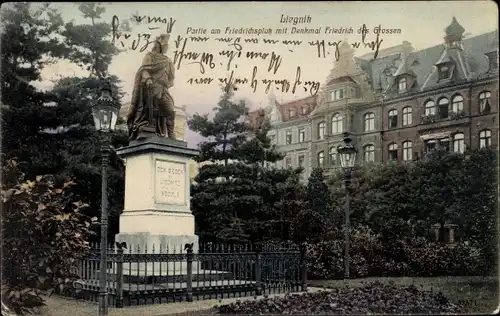 Ak Legnica Liegnitz Schlesien, Friedrichsplatz mit Denkmal Friedrich der Große