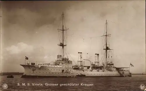 Ak Deutsches Kriegsschiff, SMS Vineta, Großer Kreuzer, Kaiserliche Marine