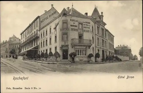 Ak Rochefort Wallonien Namur, Hotel Biron, Straßenpartie