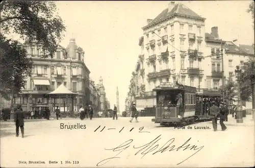 Ak Bruxelles Brüssel, Porte de Louvain, Straßenbahn