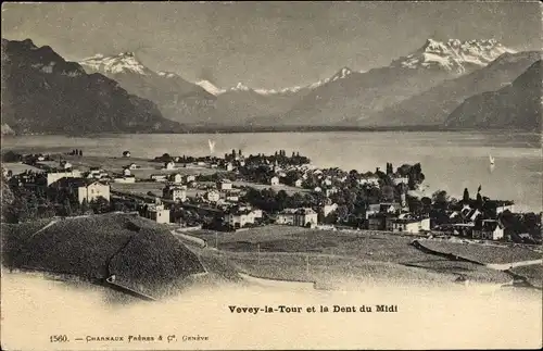 Ak Vevey la Tour Kanton Waadt, Dent du Midi, Panorama