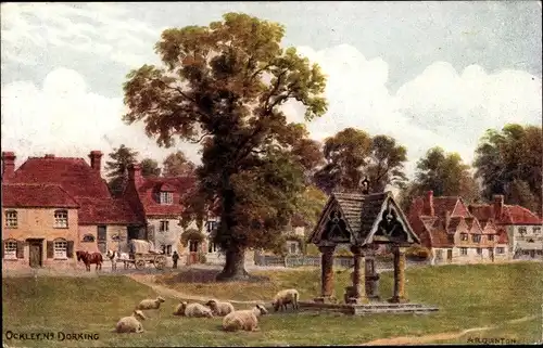 Künstler Ak Quinton, Dorking Surrey England, Ockley, Schafe, Brunnen