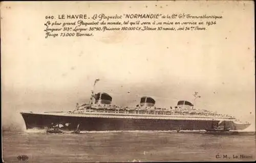 Ak Le Havre Seine-Maritime, Paquebot Normandie, CGT French Line, Transatlantique