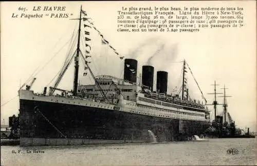 Ak Le Havre Seine-Maritime, Le Paquebot Paris, CGT French Line, Transatlantique
