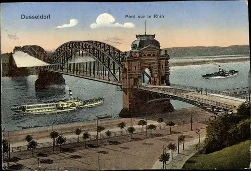 Ak Düsseldorf, Rheinbrücke, Dampfer
