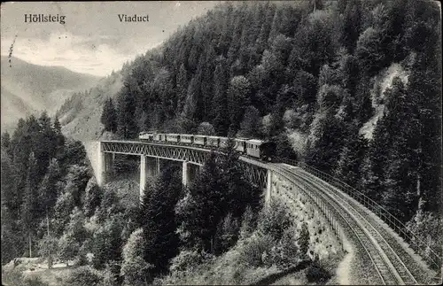 Ak Höllsteig Ravenna Brücke im Schwarzwald, Lokomotive auf dem Viadukt, Bahnstrecke