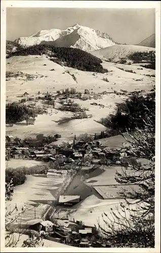 Ak Megève Haute Savoie, vue général et le Mont Blanc