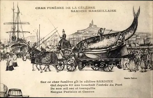 Ak Frankreich, Char Funèbre de la célébre Sardine Marseillaise