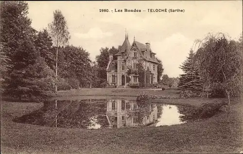 Ak Teloché Sarthe, Les Bondes, Schloss, Teich