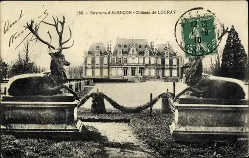 Ak Alencon Orne, Château de Louray, Hirschstatuen