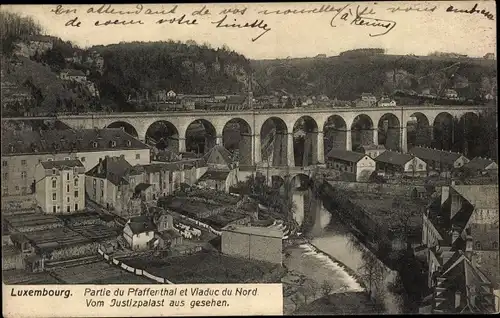 Ak Pfaffenthal Luxemburg, Viaduc du Nord, Blick vom Justizpalast