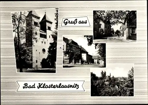 Ak Bad Klosterlausnitz in Thüringen, Klosterkirche, Teilansicht, HO-Hotel, Geraer Straße