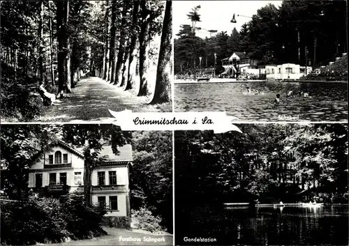 Ak Crimmitschau in Sachsen, Sahnpark, Gondelteich, Gaststätte Forsthaus Sahnpark